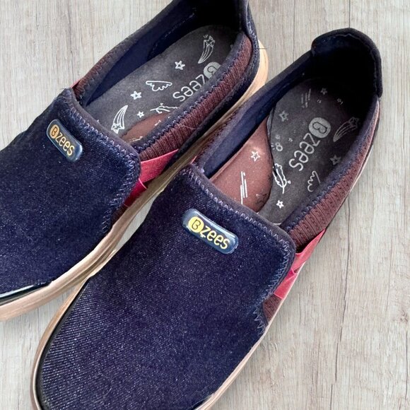 BZEES Cruise Slip On Comfort Lightweight Sneakers Navy Denim Blue Gray Womens 7 - Picture 9 of 10